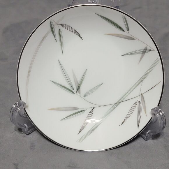 6 Noritake Bambina Berry Dessert Bowl 5.5in White Green Silver Bamboo MCM 5791 - Picture 9 of 16